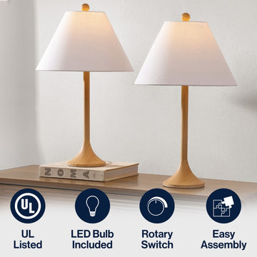 Albie 25" Modern Coastal Iron Column LED Table Lamp, Set of 2